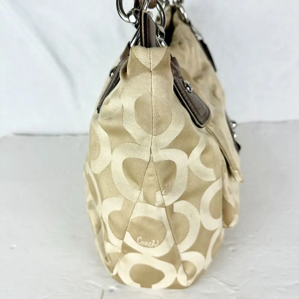 Coach Kristen Signature Op Art Hobo Purse Sateen Zip Top